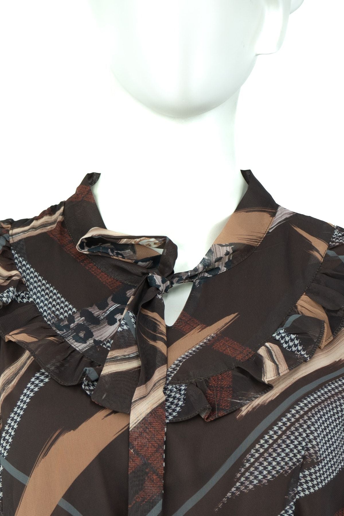 Kadın Zarif Desenli Yuvarlak Yaka Kuşaklı Astarlı Tam Kalıp Rahat Kesim Uzun Şifon Elbise